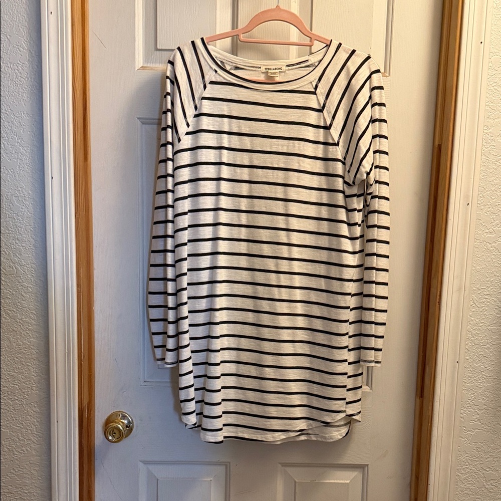 Billabong Black and White Striped Long Sleeve Dress